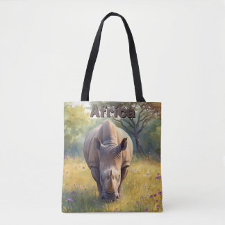 Bolso De Tela Animales Safari Rinoceronte Acuarela Naturaleza