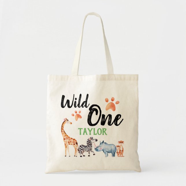 Bolso De Tela Animales salvajes de un primer cumpleaños (Frente)