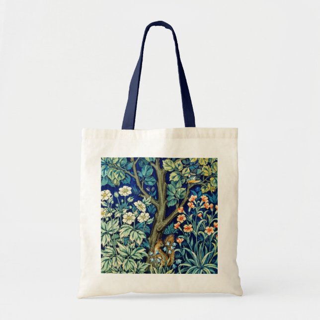 Bolso De Tela Animales y flores, bosque, William Morris (Frente)