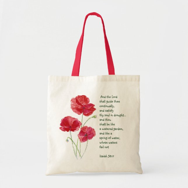 Bolso De Tela Animar la Escritura Isaiah Poppy Garden Flower (Frente)