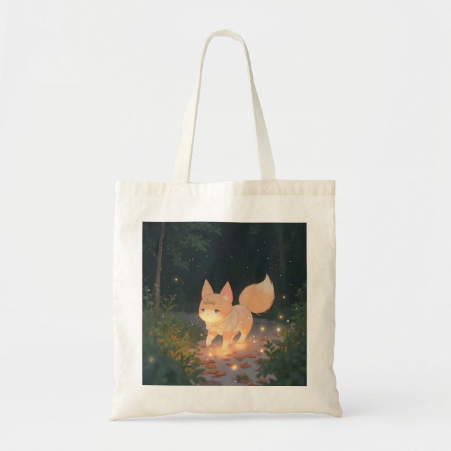 Bolso De Tela Anime Celestial Fox en un bosque iluminado por est (Frente)