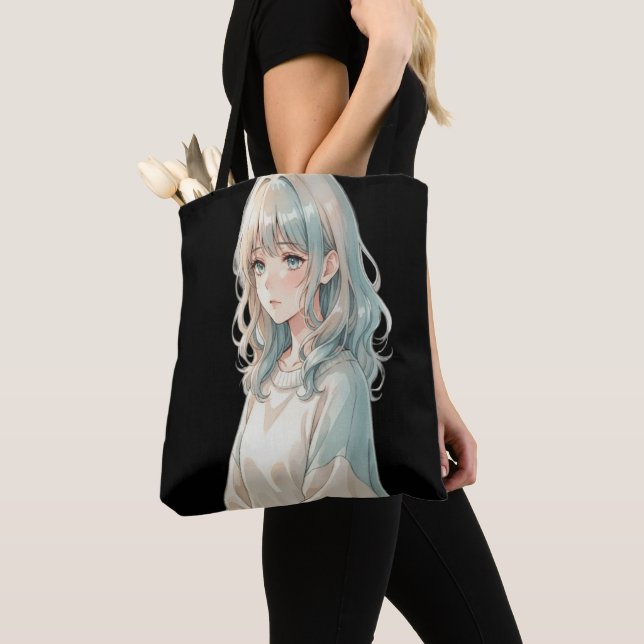 Bolso De Tela Anime Girl Tote Bag – Blue Hair Style (Detalle)