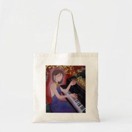 Bolso De Tela Anime Style Girl Playing Piano Elegant Music 