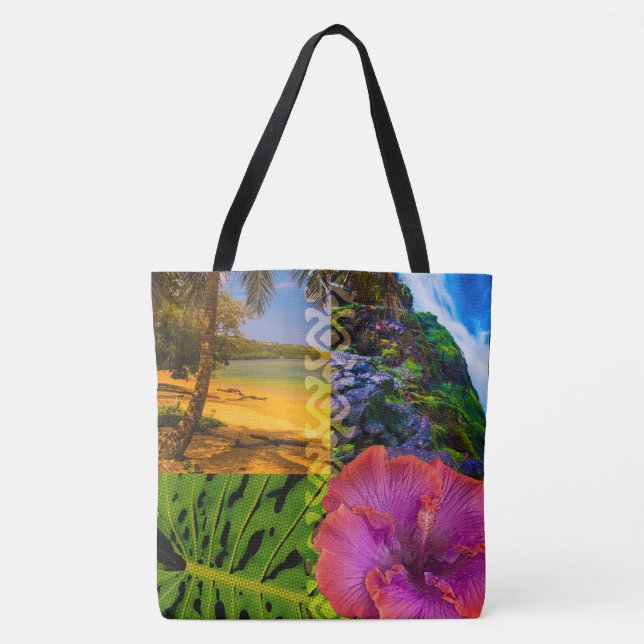 Bolso De Tela Anini Beach, Kauai Hawaiian Collage Beach Bag (Anverso)