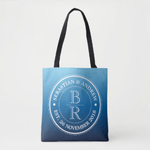 Bolso De Tela Aniversario de boda gay azul de Ombre del logotipo