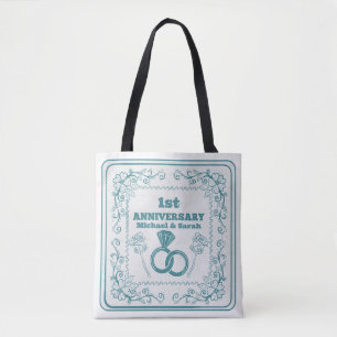 Bolso De Tela Año de Personalizable del aniversario del boda flo