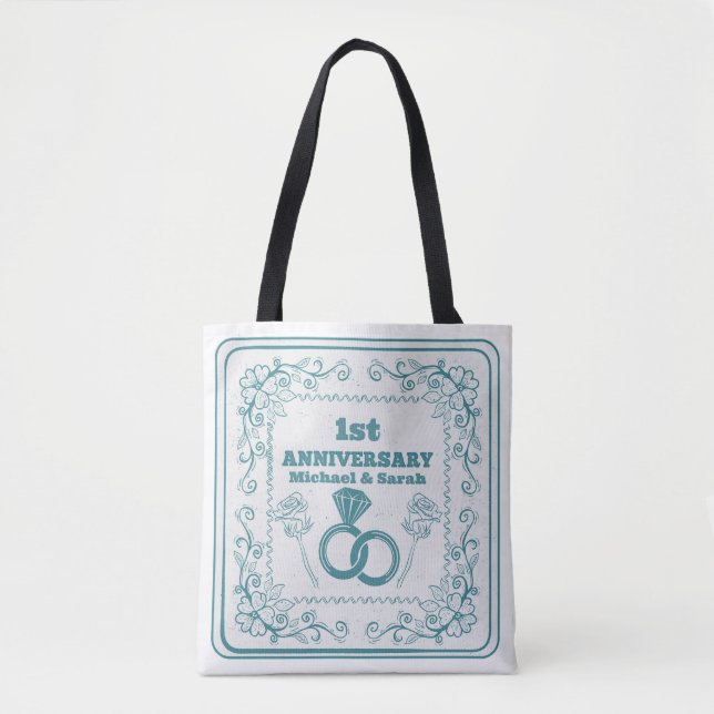 Bolso De Tela Año de Personalizable del aniversario del boda flo (Anverso)