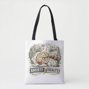 Bolso De Tela Ansiedad vs Realidad Camiseta divertida de salud m