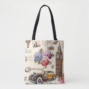 Bolso De Tela Antecedentes vintage de Londres sin mar con vehícu