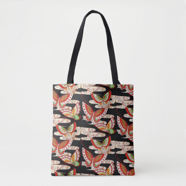 Bolso De Tela ANTIGUAS MARIPOSAS JAPONESAS LLAMADAS Negras (Anverso)