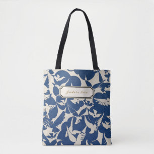 Bolso De Tela Antigüedades, libros antiguos, pájaros, azules, am