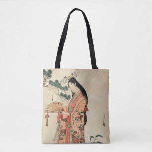 Bolso De Tela Antiguo dibujo de madera de mujer japonesa