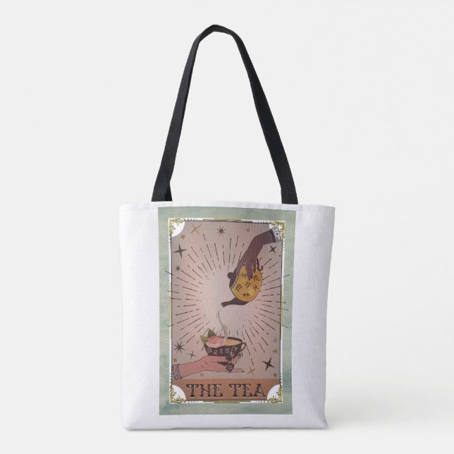 Bolso De Tela Antiguo Kettle y Taza de Té de Bruja The Tea Tarot (Reverso)