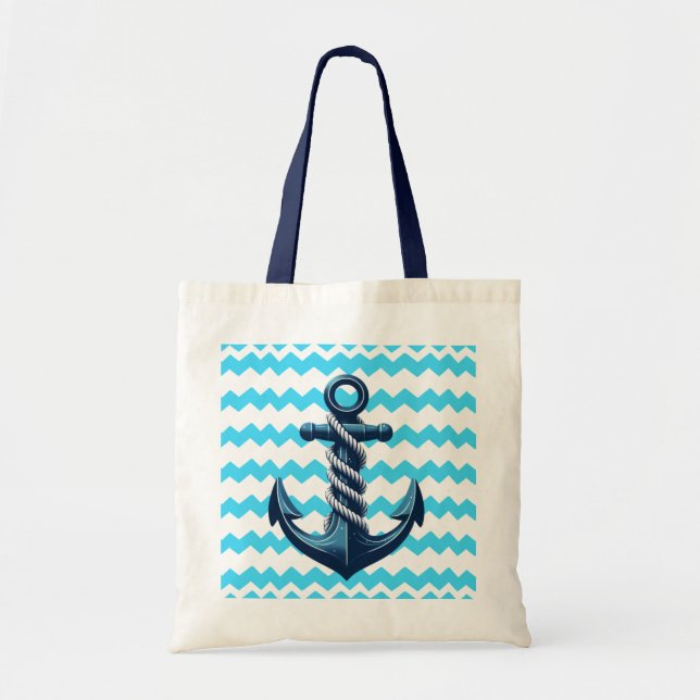 Bolso De Tela Anuncio azul con olas azules (Frente)