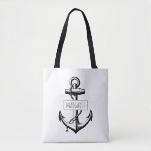 Bolso De Tela Anuncio blanco y negro y nombre náutico