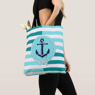 Bolso De Tela Anuncio náutico azul marino, raya azul acuático