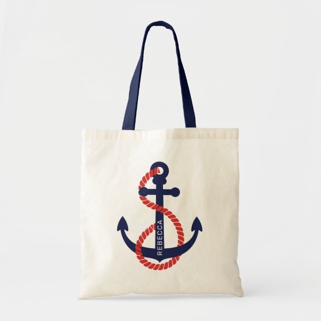 Bolso De Tela Anuncio náutico azul marino y naranja (Frente)