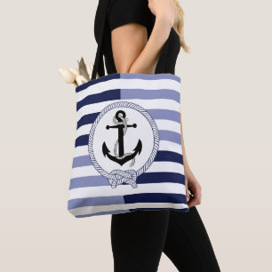 Bolso De Tela Anuncio nautico de barco negro, banda azul marino