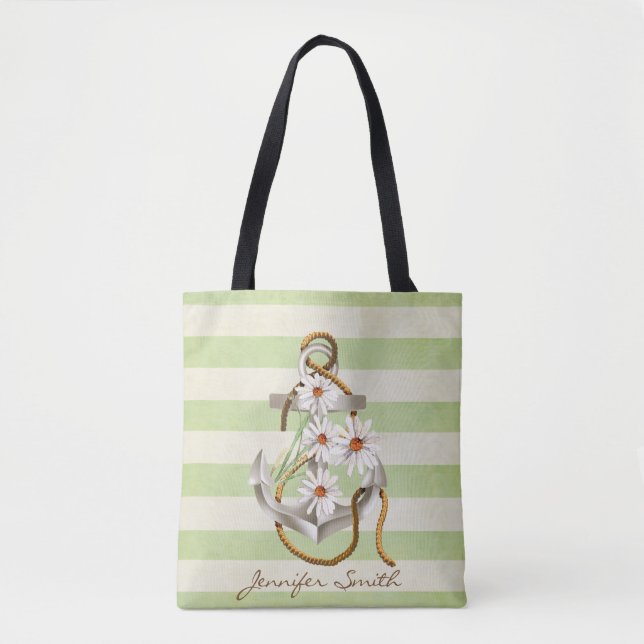 Bolso De Tela Anuncio náutico y ramo de margarita blanca (Anverso)