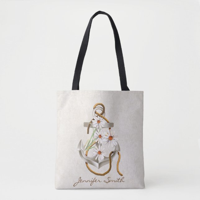 Bolso De Tela Anuncio náutico y ramo de margarita blanca (Anverso)