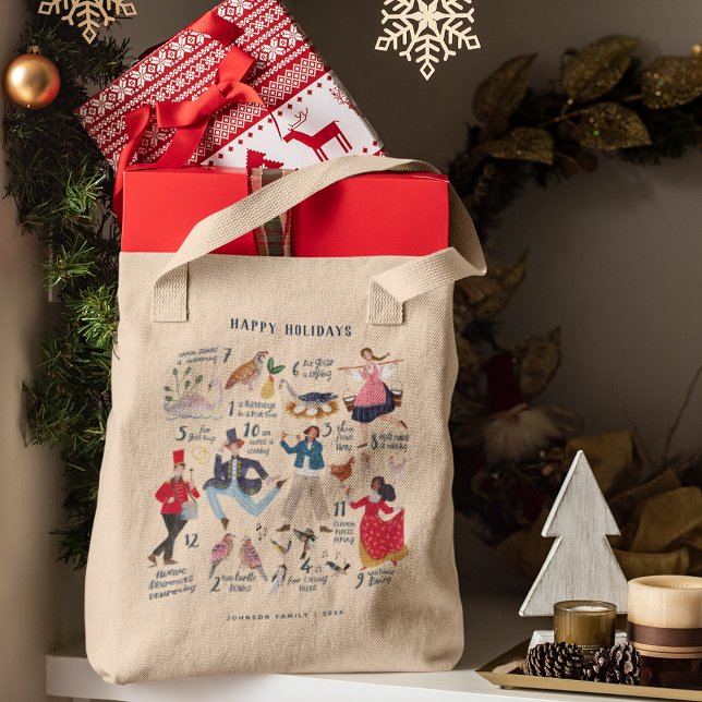 Bolso De Tela Apenas 12 días de Ilustracion clásico de Navidades (12 Days of Christmas Traditional Classic Gift Tote bag)