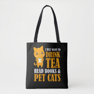 Bolso De Tela Apenas quiero beber té leí los libros y los gatos