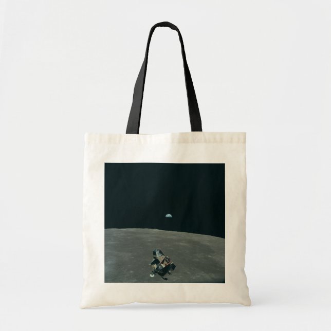 Bolso De Tela Apollo Lunar Lander y Earrise Over Moon (Frente)