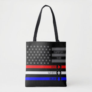 Bolso De Tela Apoyen a los blancos y azules rojos - Fuego/EMS/Po
