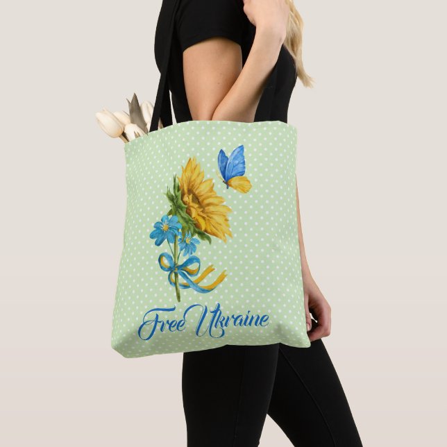 Bolso De Tela Apoyo a Ucrania de girasol y mariposa (Detalle)