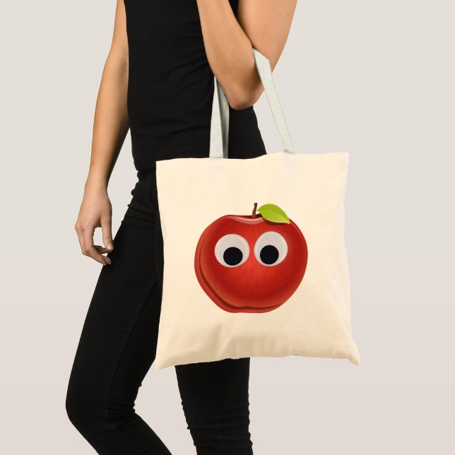 Bolso De Tela Apple, fruta roja con ojos de google - Personaliza (Anverso (producto))