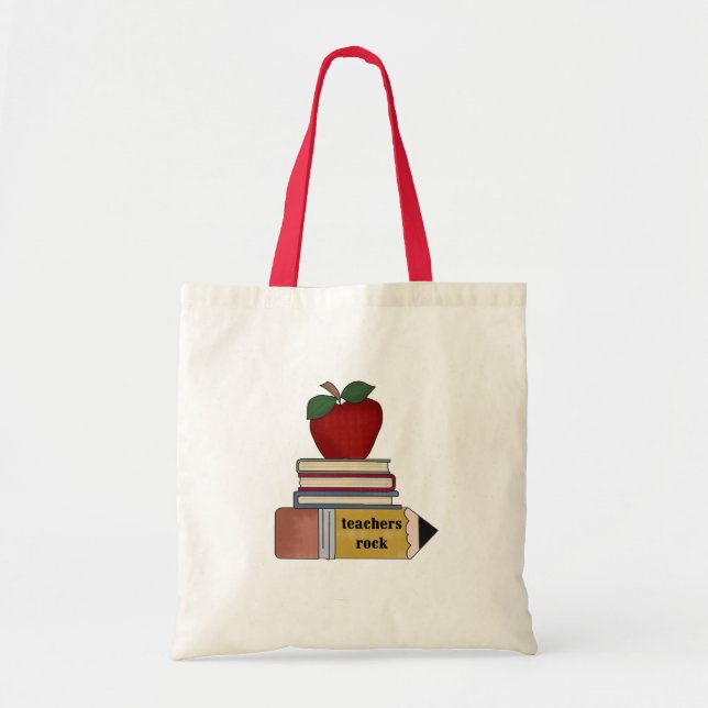 Bolso De Tela Apple, libros, roca de los profesores del lápiz (Frente)