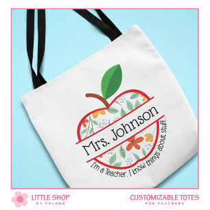Bolso De Tela Apple, soy profesor, conozco cosas Personalizable