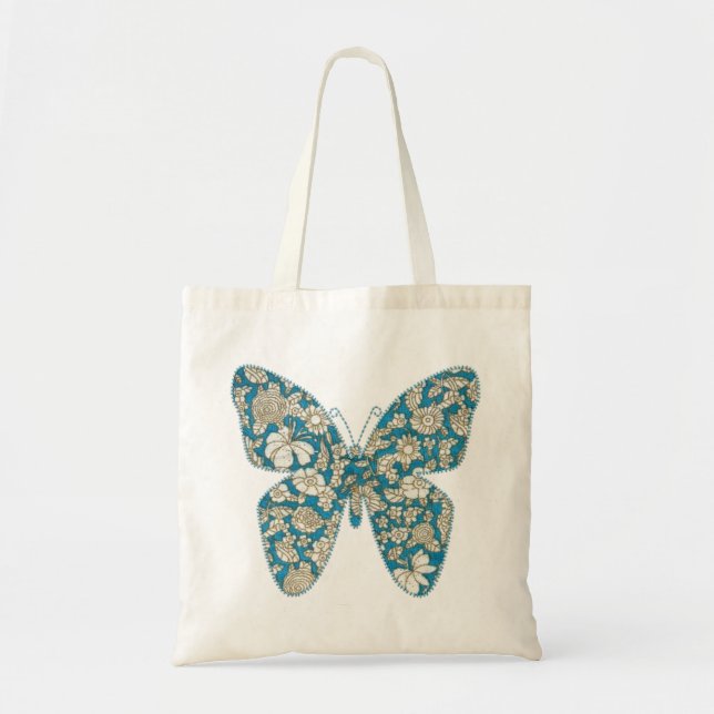 Bolso De Tela Applitela mariposa floral azul (Frente)