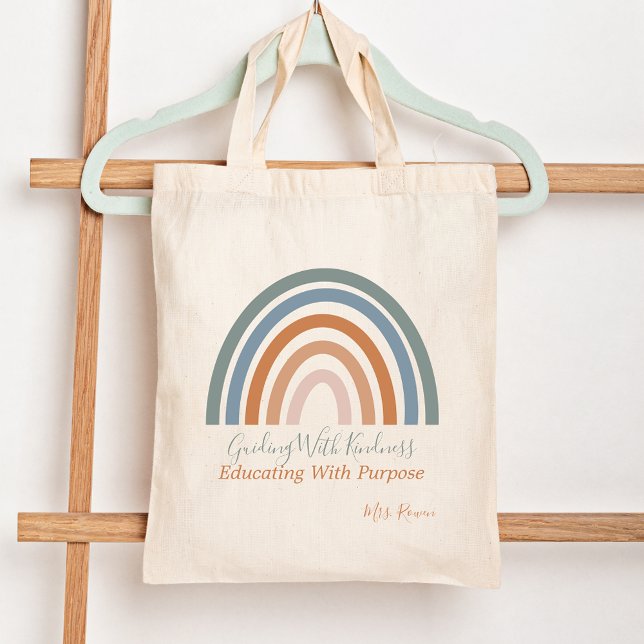 Bolso De Tela Apreciación Inspiradora del profesorado moderno ar (Modern Rainbow Inspirational Teacher Appreciation Tote Bag)