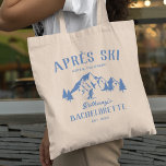 Bolso De Tela Apres Ski Bachelorette Party<br><div class="desc">Fun apres las bolsas de tote de soltera de esquí con un dibujo de montañas invernales,  árboles,  un esquiador y una plantilla de texto que es fácil de personalizar.</div>