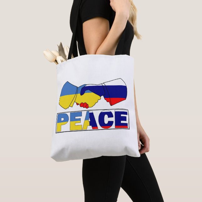 Bolso De Tela Apretón de manos de la paz, bandera de Rusia en Uc (Detalle)