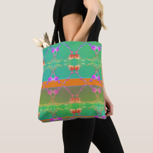 Bolso De Tela Apricot Rosa al corazón verde azulado y Moss 