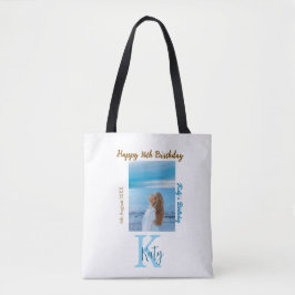 Bolso De Tela Aqua azul marrón feliz nombre de foto de 16 años