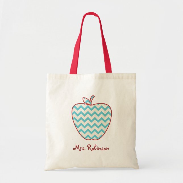 Bolso De Tela Aqua Chevron Apple Teacher Bag (Frente)