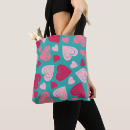 BOLSO DE TELA AQUA CON SOMBRAS DE CORAZONES DE VALENTINA ROSA