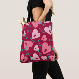 BOLSO DE TELA AQUA CON SOMBRAS DE CORAZONES DE VALENTINA ROSA