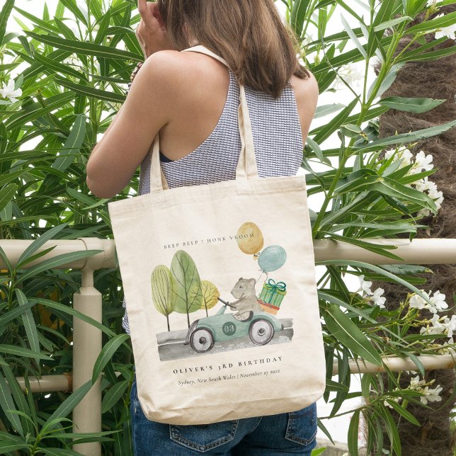 Bolso De Tela Aqua Green Any Age Birthday Party Teddy Car (Subido por el creador)