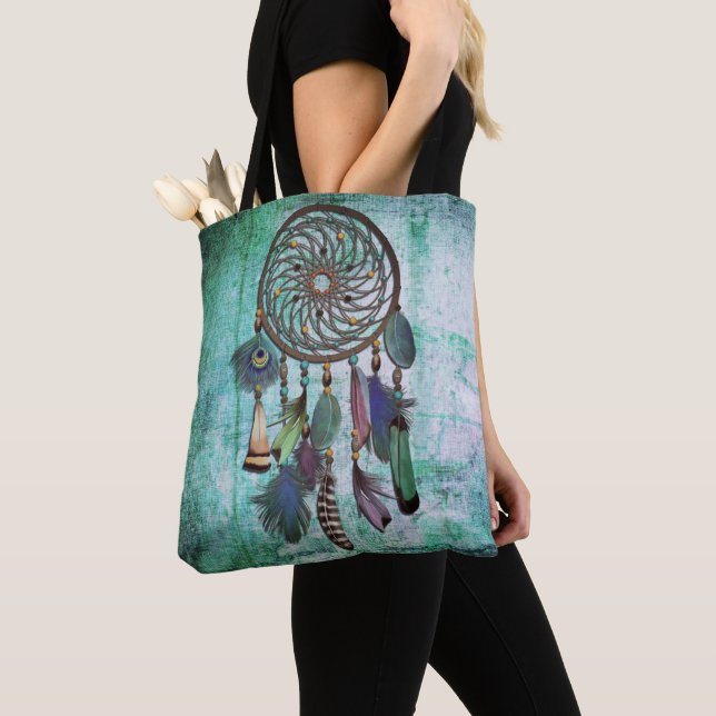 Bolso De Tela Aqua Grunge | Boho Style Dreamcatcher (Detalle)
