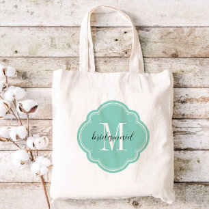Bolso De Tela Aqua Monogram Bridesmaid Tote Bag