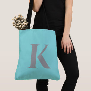 Bolso De Tela Aqua Personalizado Verde azulado Monograma moderno