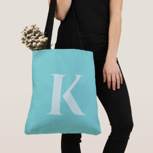 Bolso De Tela Aqua Personalizado Verde azulado Monograma moderno