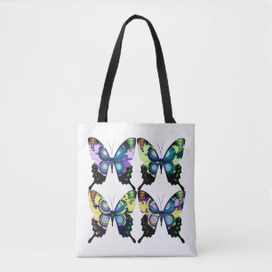 Bolso De Tela Aqua, rosa y amarillo - Mariposas elegantes