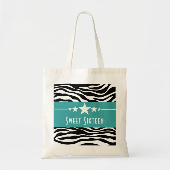 Bolso De Tela Aqua Stars Zebra Print Sweet 16 Bag (Frente)