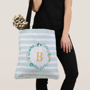 Bolso De Tela Aqua y la floral monogramada amarilla