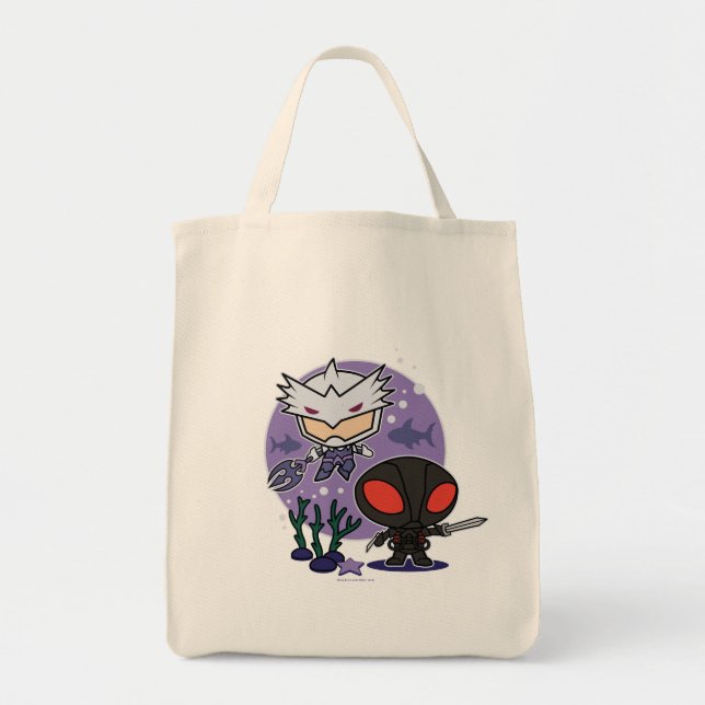 Bolso De Tela Aquaman | Chibi Orm & Black Manta Undersea Graphic (Frente)